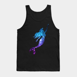 Teal and Purple Ombre Faux Glitter Mermaid Silhouette Tank Top